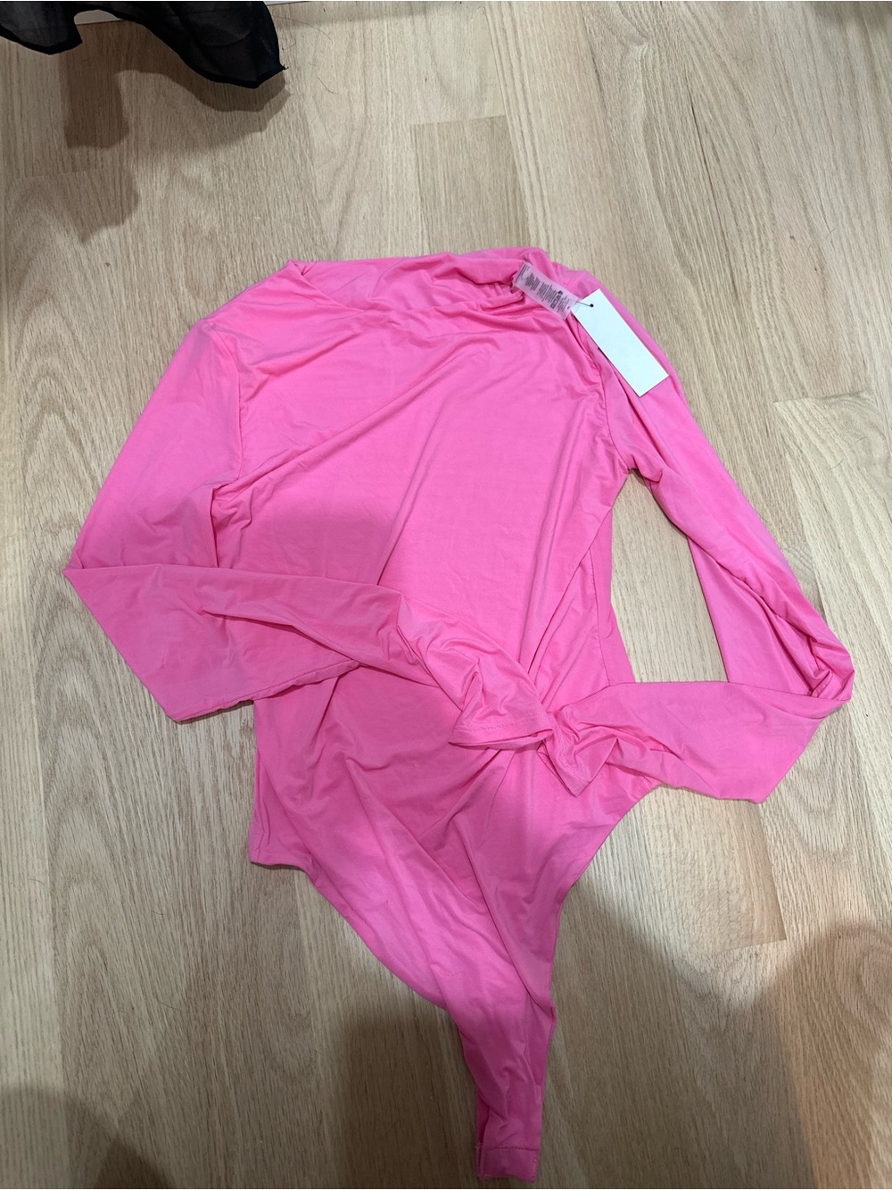 naked wardrobe Hot Pink Long Sleeve Knot-Front Bodysuit